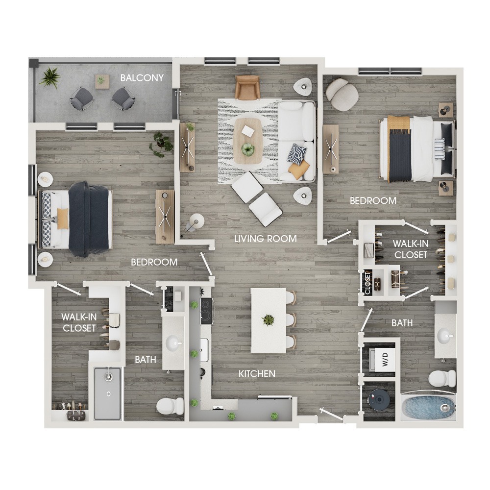 Rendering of the C6 floor plan with 2 bedroom[s] and 2 bathroom[s] at The View at Rock Run