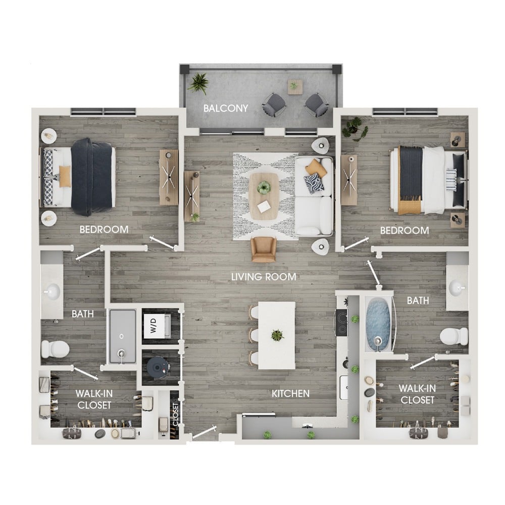 Rendering of the C4 floor plan with 2 bedroom[s] and 2 bathroom[s] at The View at Rock Run