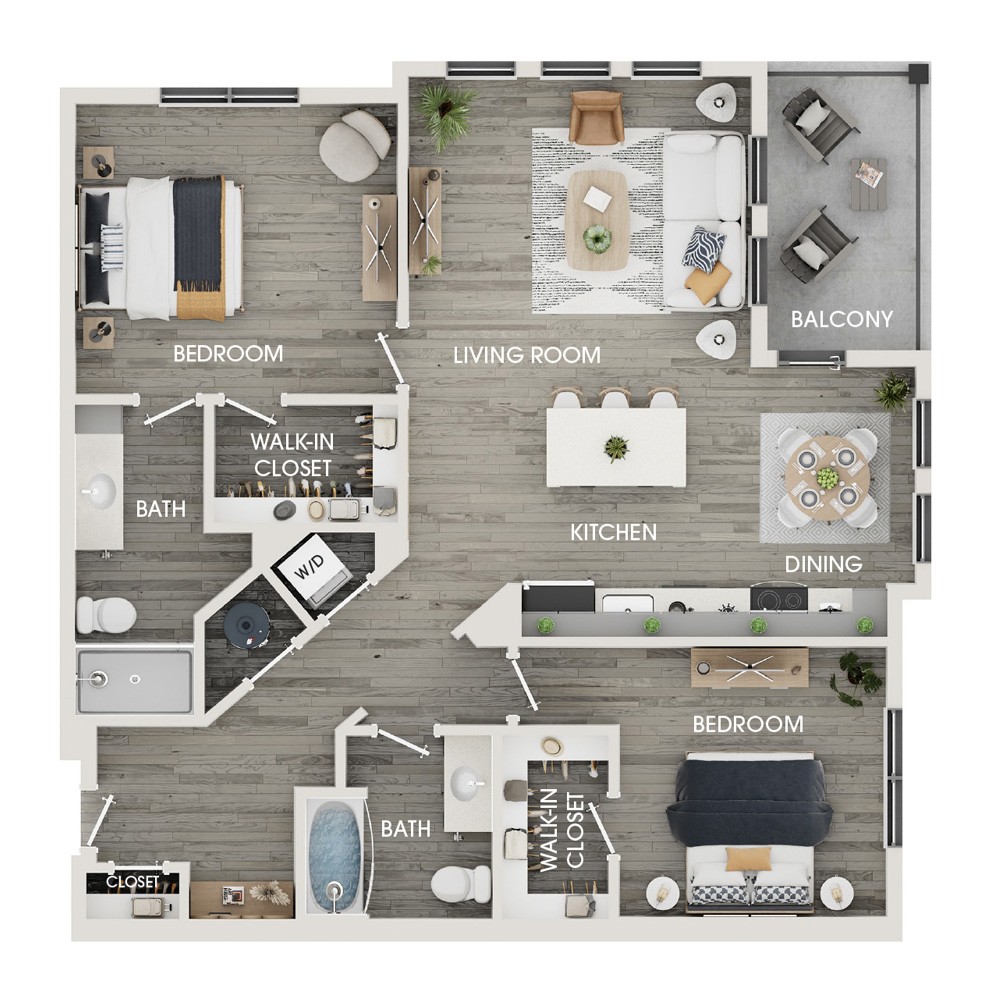 Rendering of the C7 floor plan with 2 bedroom[s] and 2 bathroom[s] at The View at Rock Run