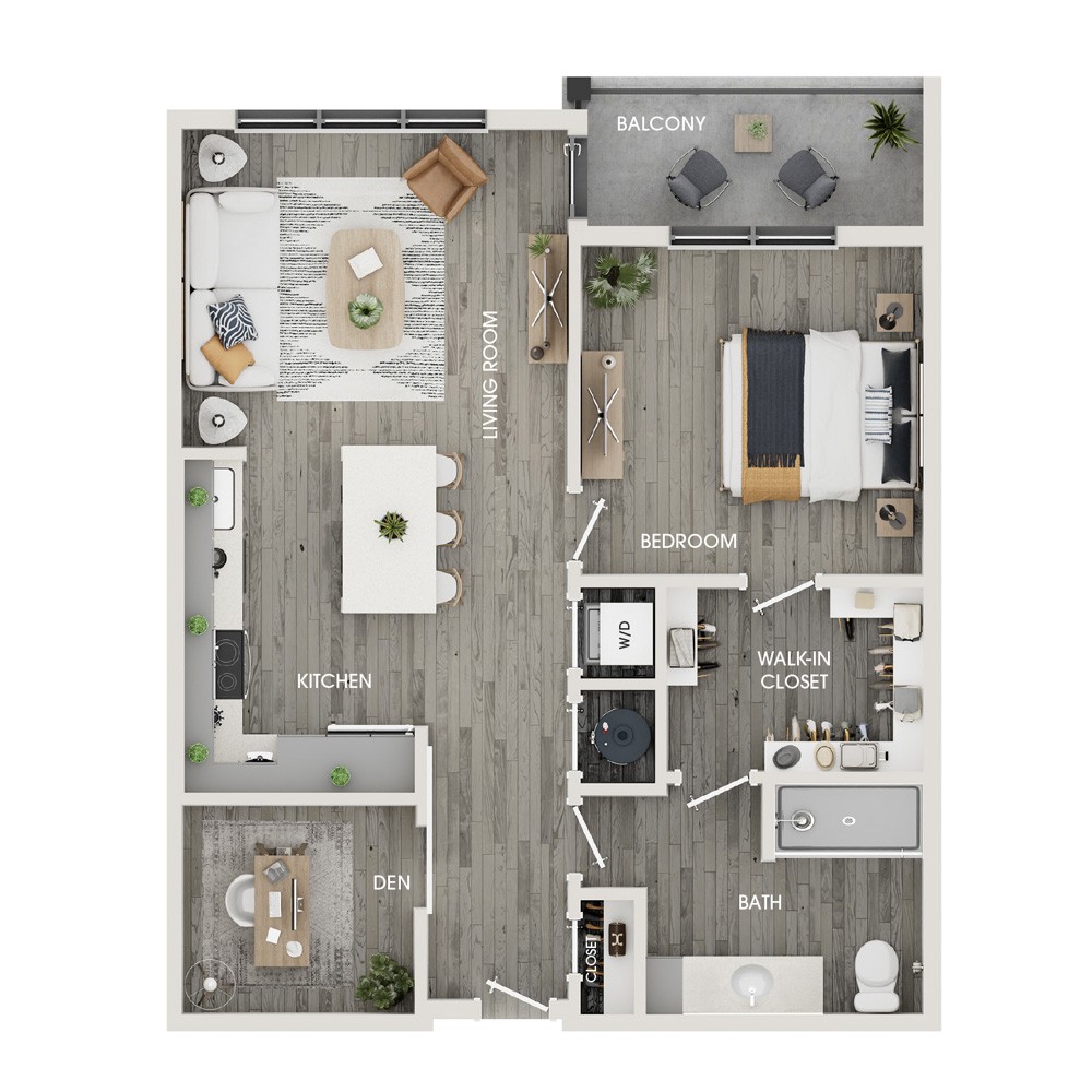 Rendering of the A6 floor plan with 1 bedroom[s] and 1 bathroom[s] at The View at Rock Run