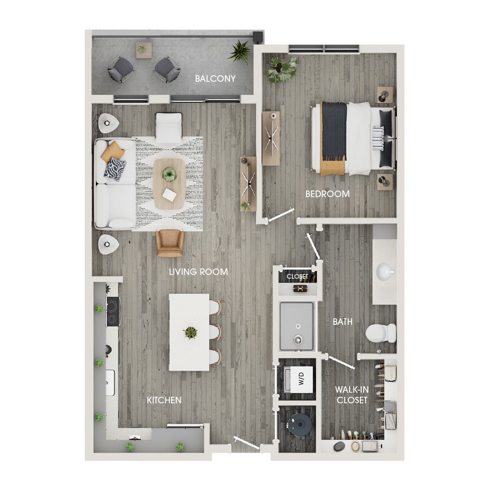 Rendering of the A4 floor plan with 1 bedroom[s] and 1 bathroom[s] at The View at Rock Run