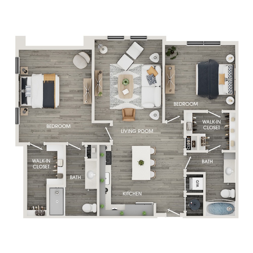 Rendering of the C3 floor plan with 2 bedroom[s] and 2 bathroom[s] at The View at Rock Run