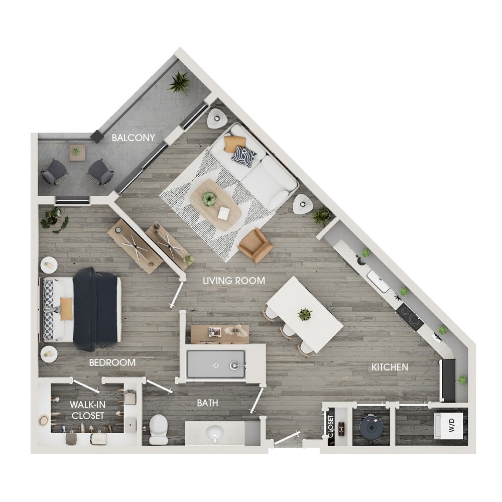 Rendering of the A5 floor plan with 1 bedroom[s] and 1 bathroom[s] at The View at Rock Run